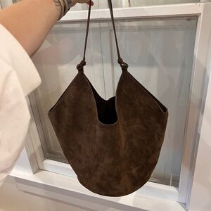 Lotus Tote Bag in Brown Suede